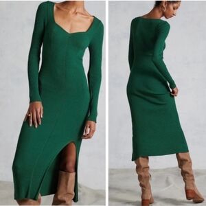 Anthropologie Seamed Knit Maxi Dress Green M
